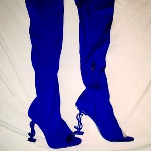 Royal blue knee high boots